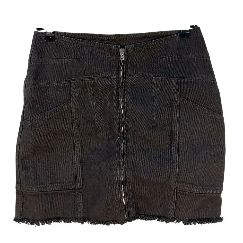Iro Frayed Denim Black Binda Mini Skirt Size FR 36 / US 4